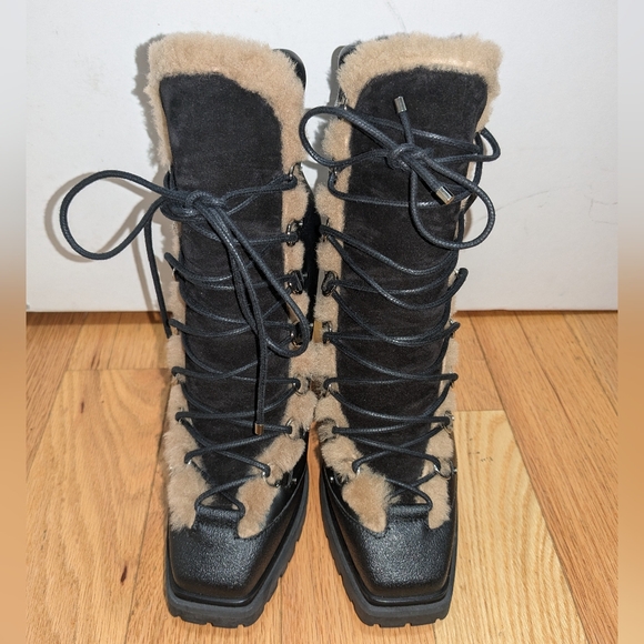 NEW JIMMY CHOO MADYN 130 SHEARLING TRIMMED LACE UP LEATHER ANKLE BOOTS - Picture 6 of 12